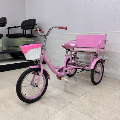comprar Triciclo retro rosa de ocio y desplazamiento con pedales, dos plazas y almacenamiento con doble cesta online manufacture