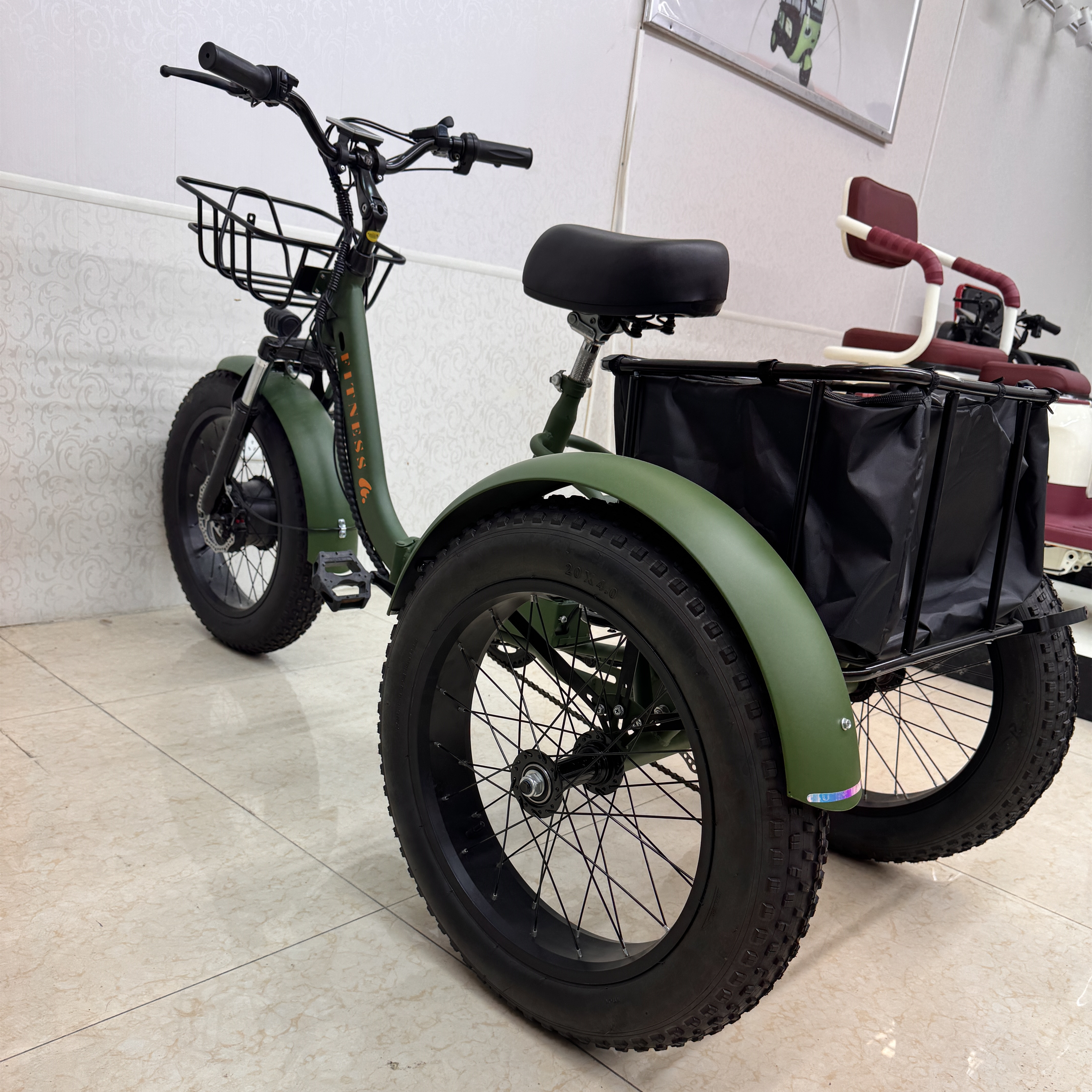 3-Wheel Electric Cargo Tricycle with 120kg Load & Fat Tires